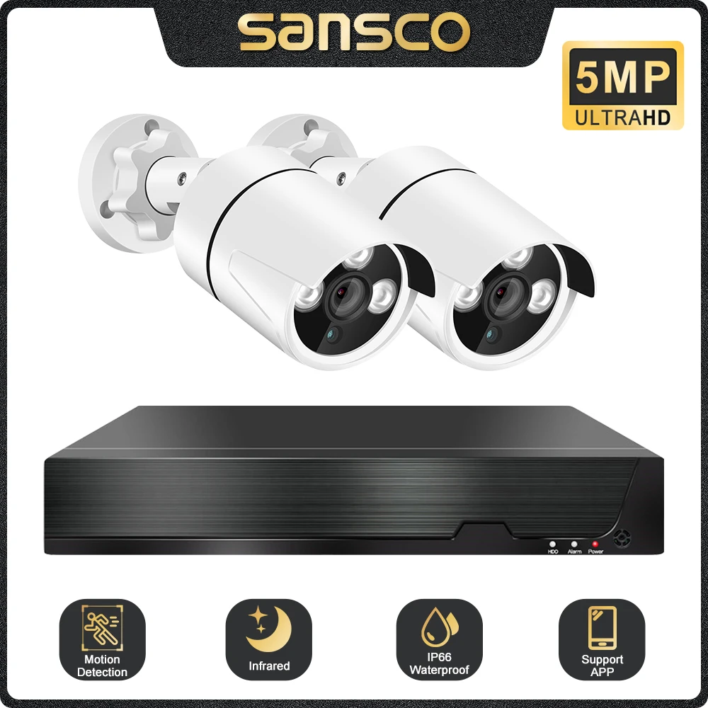 SANSCO 5 in 1 AHD Camera Kit 5MP Video Recorder Surveillance System Outdoor Security 4CH 5MP CCTV System Camera Email Alarm