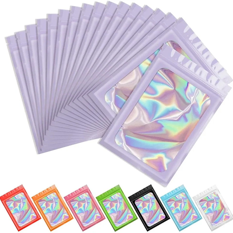 20-50pcs Thicken Ziplock Bags Holographic Laser Color Plastic Pouch For DIY Jewelry Retail Storage Pouch Zip Lock Bag NO Hole