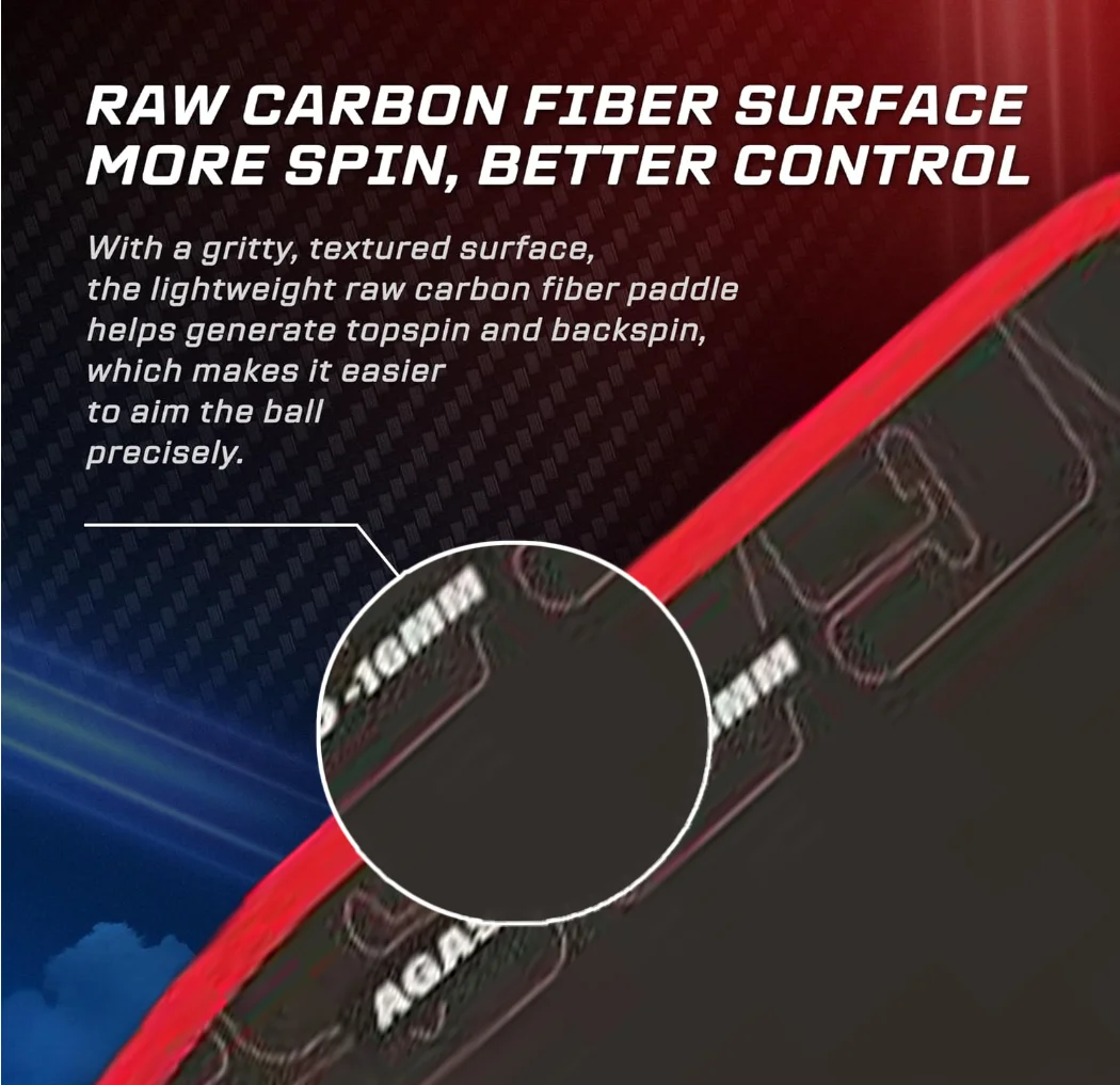 1Pc, Professional Pickleball Racket - 16mm T700 Carbon Fiber Agassi Pro Racket, Enhanced Strength and Feel, Red and White Design