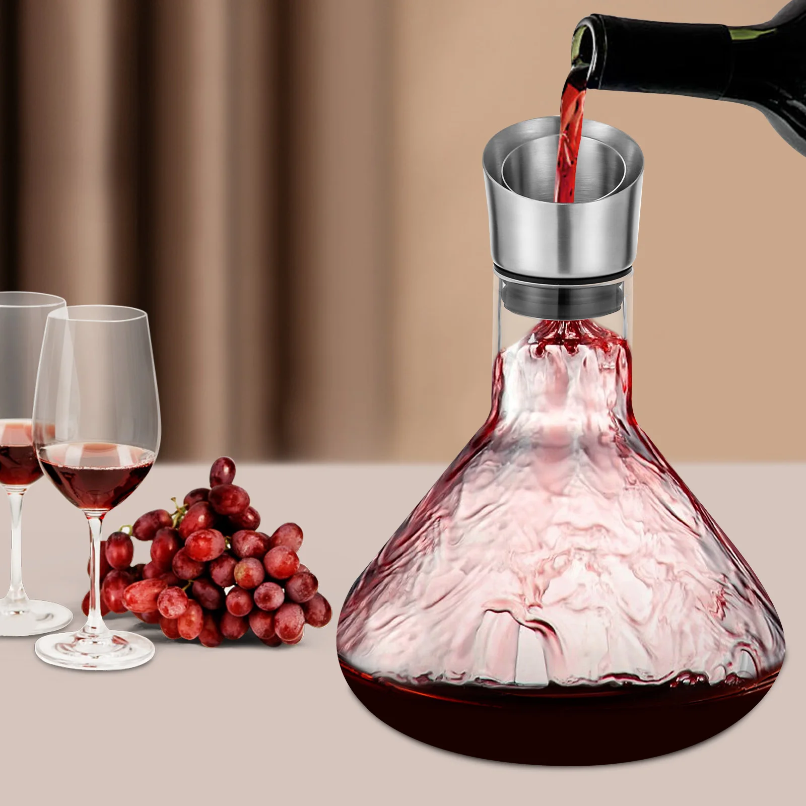 

Red Wine Carafe Wine Decanter With Built-in-Aerator Stainless Steel Filter Hand made Blown Lead-free Crystal Glass Wine