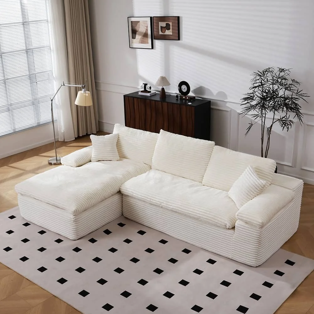 Modern Compressed Sofa in a Box Modular Cloud Couch Sectional, L-Shaped Chaise Convertible Boneless Upholstered Sofa Bed