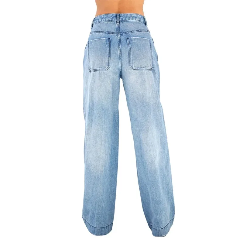 New Women's Wear European and American Loose Denim Wide Leg Pants Slimming High Waist All-match Jeans for Women