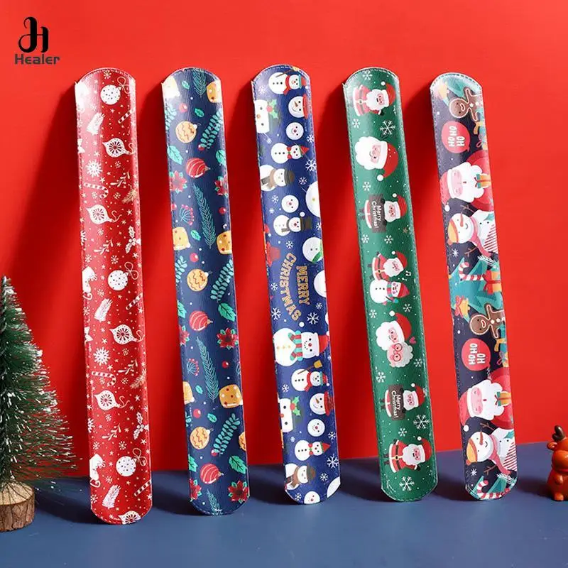 1PC Christmas Snowman Elk Slap Bracelets Christmas Party Children Gifts Decoration Wristband Kids Favor Toys