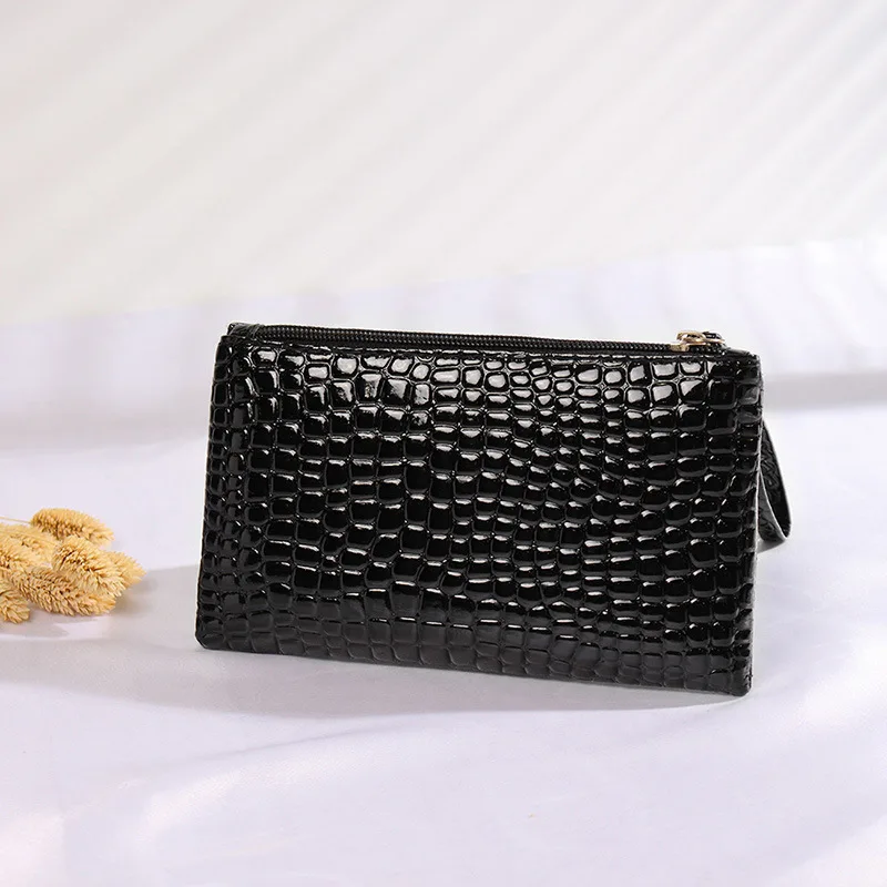 New retro classic stone pattern leather black fashion clutch coin purse mobile phone bag female storage wrist bag