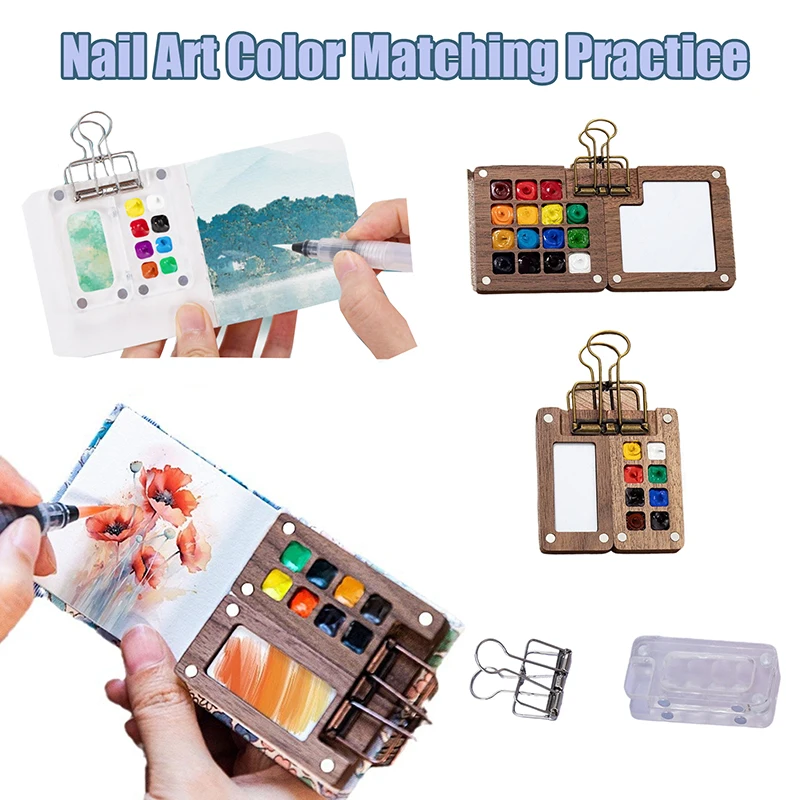 Mini Watercolor Paint Box Practice Paint Palette 8 Grid Empty Wooden/Acrylic Paint Palette Tray Art Painting Practice Supplies