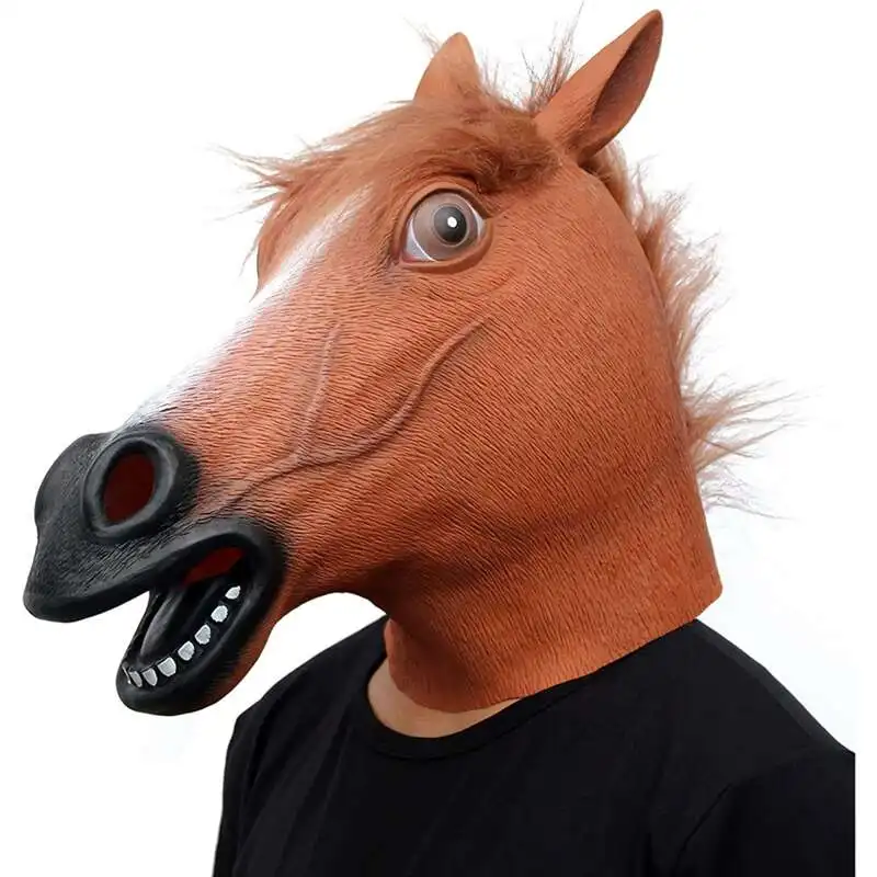 Horse Mask Carnival Party Cosplay Latex Head Cover Masquerade Funny Animal Full Face Helmet Men Adult Fantasy Halloween Costume