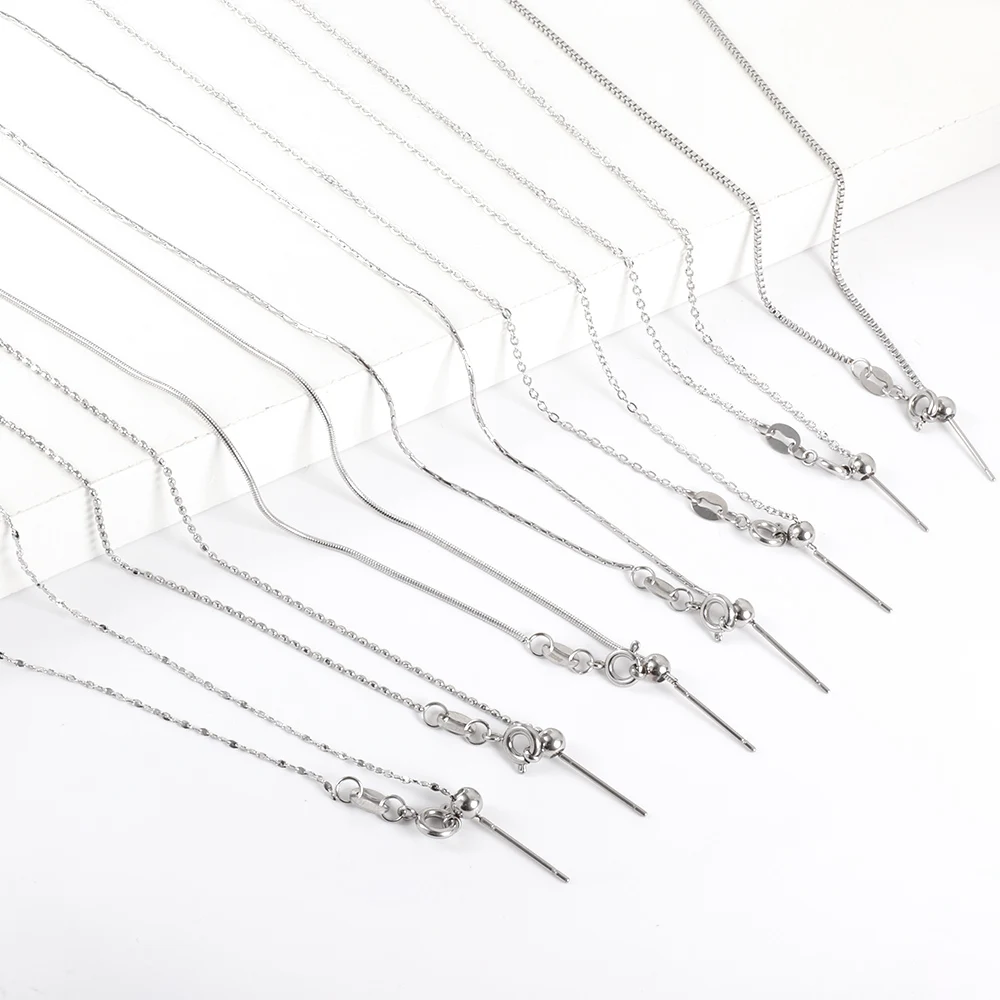 LUXUKISSKIDS Fashion Solid Adjustion Chains 316L Stainless Steel 18inch Sliding Clasp Rolo Link Chain Necklace for DIY Making