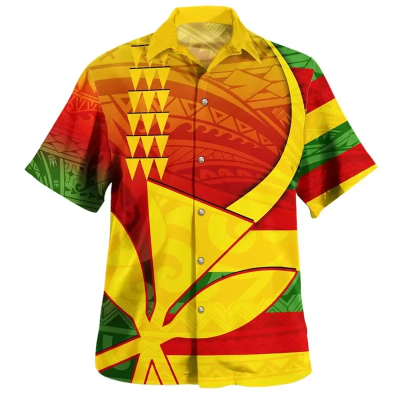 Retro Summer 3D Printed Hawaiian Flag Tribe Shirt with Arm Pattern Short Fashion Clothing Top