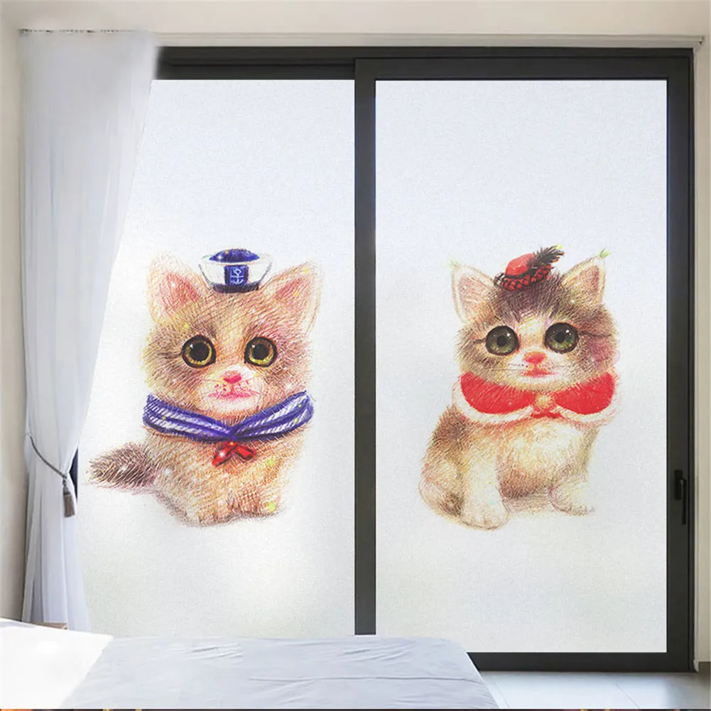 

Privacy Windows Film Decorative Cute Cat Stained Glass Window Stickers No Glue Static Cling Frosted Windows Film for Home