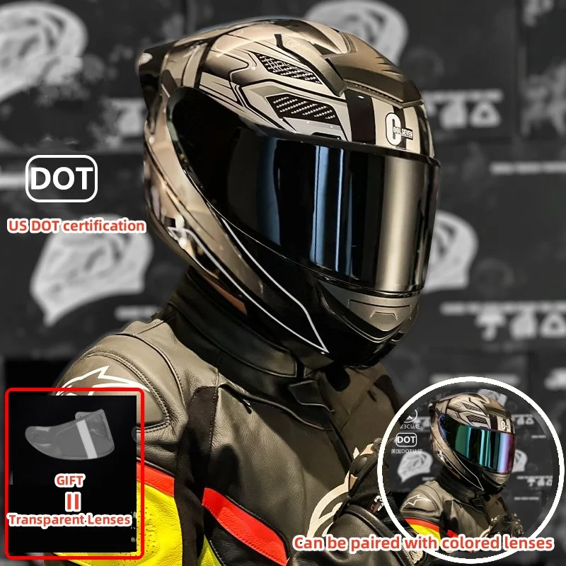 

DOT Motorcycle Helmet with Sunscreen Lenses for Safety Anti Drop Ventilation and Breathable Full Helmet Off-road Equipment