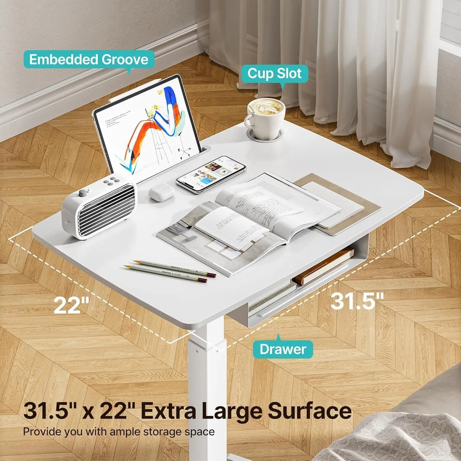 Standing Rolling Desk- 31.5' X 22' Extend Sanding Desk for Classroom, Height Adjsutable up to 44.3' Mobile Laptop Table,Hot Sale