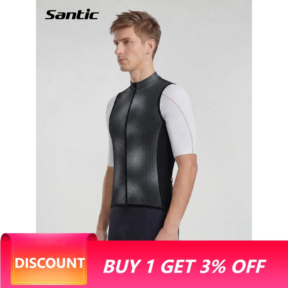 Santic Men Cycling Vest Reflective Bicycle Sleeveless Bike Coat Breathable Mesh Cycling Jerseys for Road Bike MTB TZ26C07055H