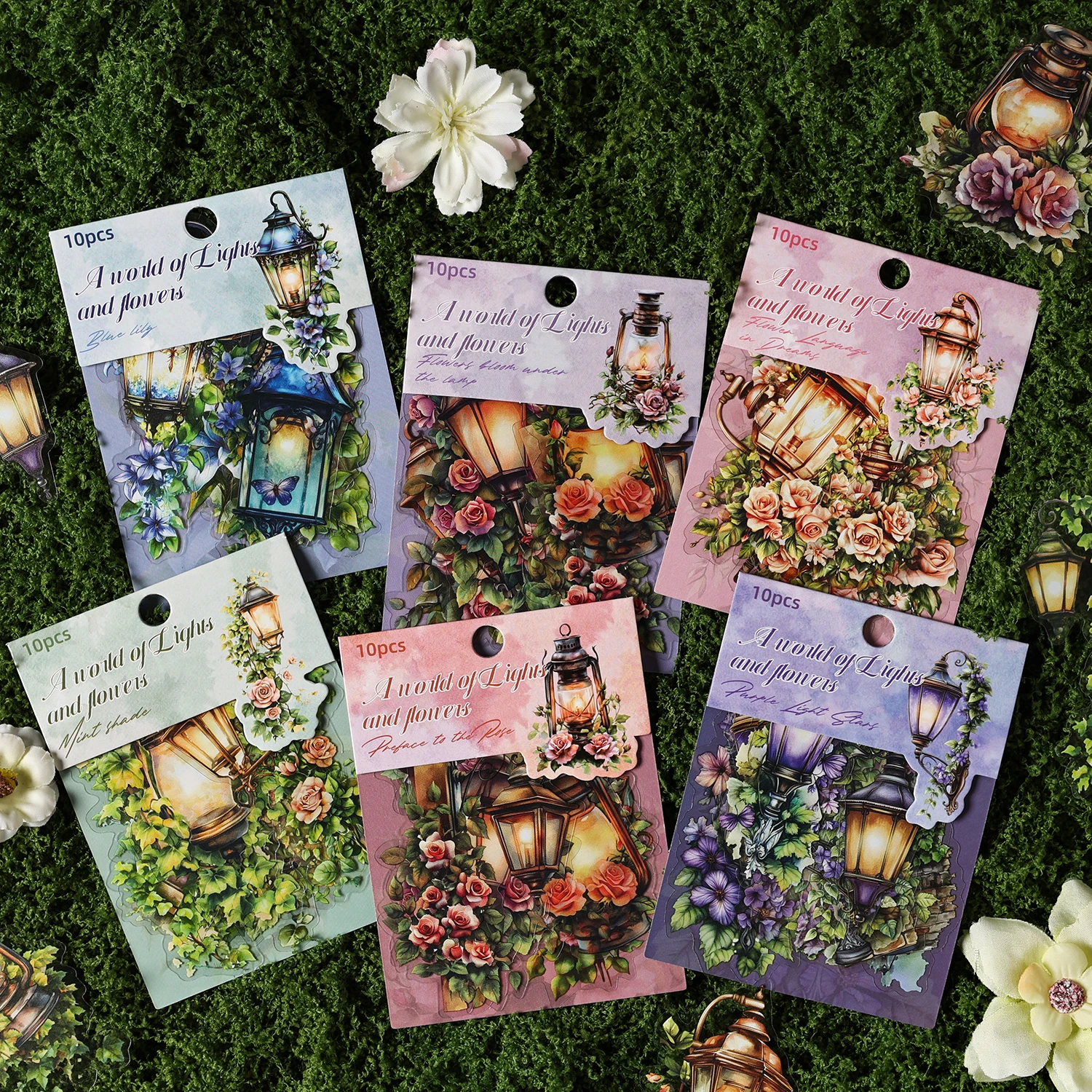 10 Stück Vintage leichte Pflanzenblumen PET wasserfeste Aufkleber für DIY Scrapbooking Journal Fotoalbum Dekoration Materialien Aufkleber