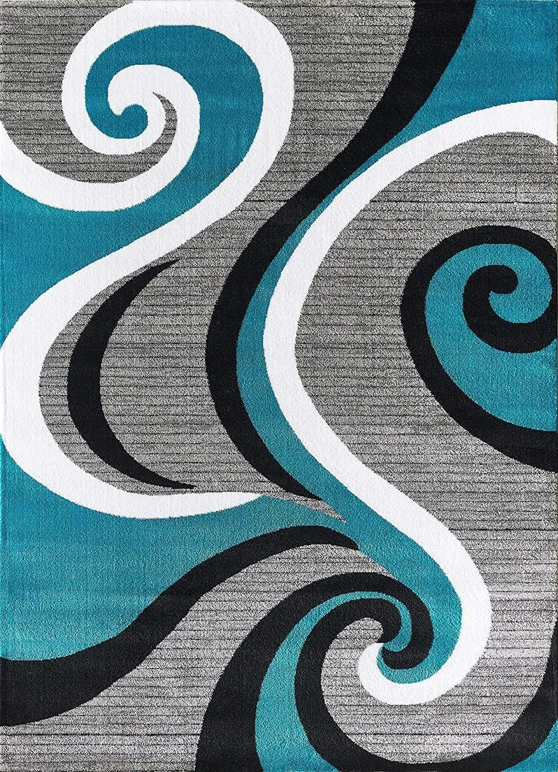 Modern 8x10 Area Rug Bedroom & Living Room Carpet with Swirls in Turkaz Grey | Contemporary Dining Accent Sevilla Collection