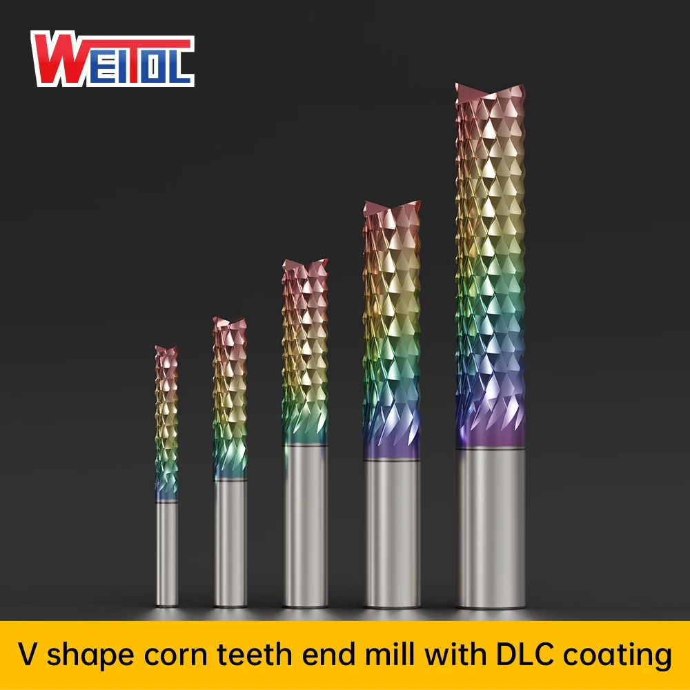 WeiTol V shape corn teeth end mill with DLC coating CNC milling cutter shank 4 6 8 10mm