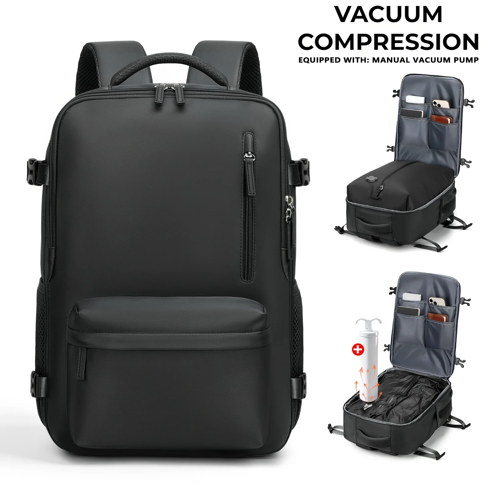 New Vacuum-compressed Backpack with Air Pump, Large-capacity Unisex Travel Bag, Laptop Backpack, Featuring Dry-wet Separation, N