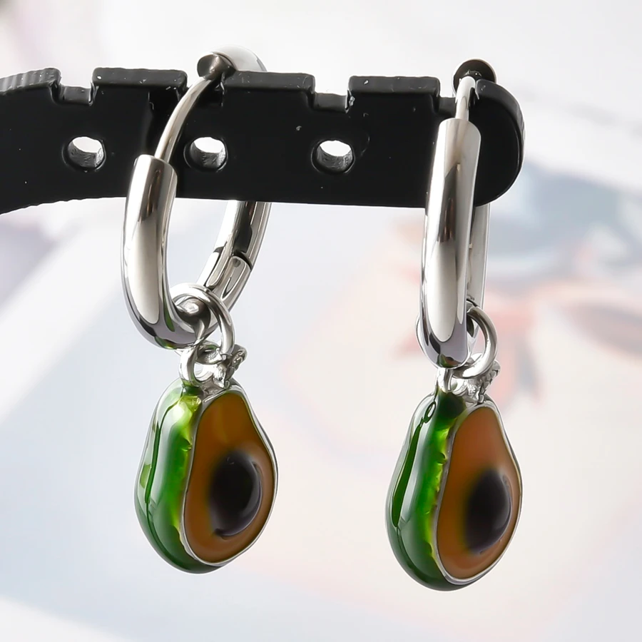 Anlaufgeschützte 316 Edelstahl-Ohrhänger mit Kaktus-, Paprika- und Hunde-Emaille-Anhängern, runde Ohrringe für Damen und Herren, Ohrschmuck, Piercing – Detail 15