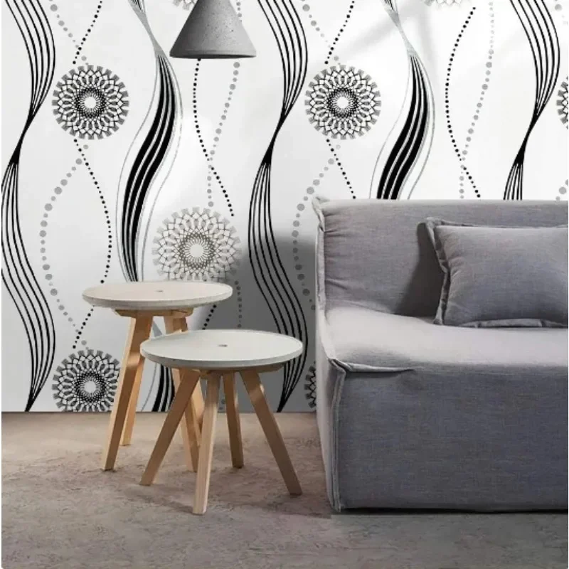 

Peel and Stick Metalic Sliver/Black/White Stripes Floral Wallpaper Wall Decor Vinyl Self Adhesive Contact Paper Decor