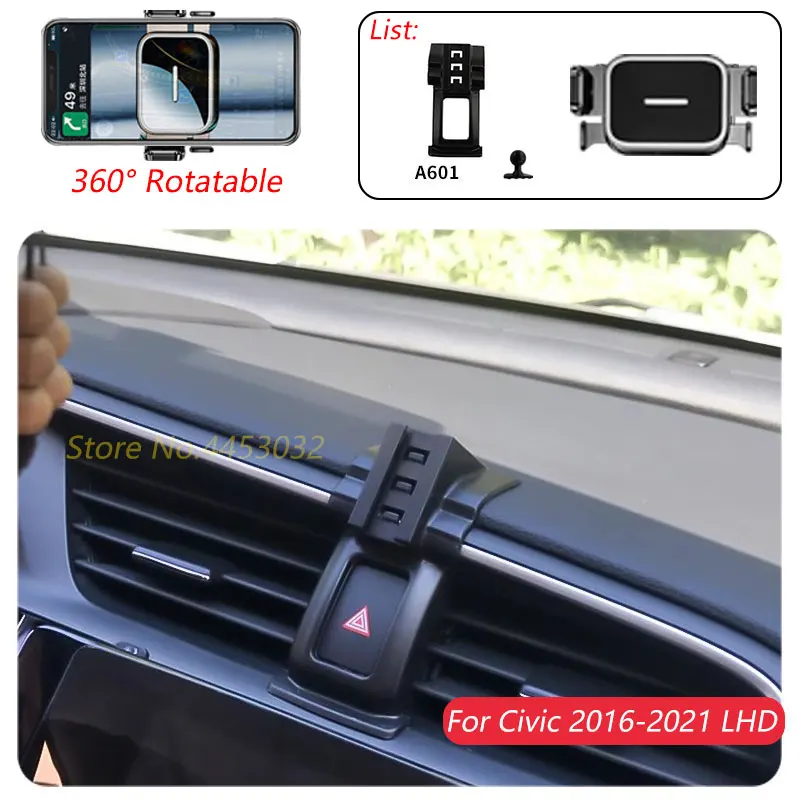 1 Suit Car Phone Holder For Honda Civic 10th gen 2016-2021 Rotatable Stand Mounts One-handed operation Bracket Accessories