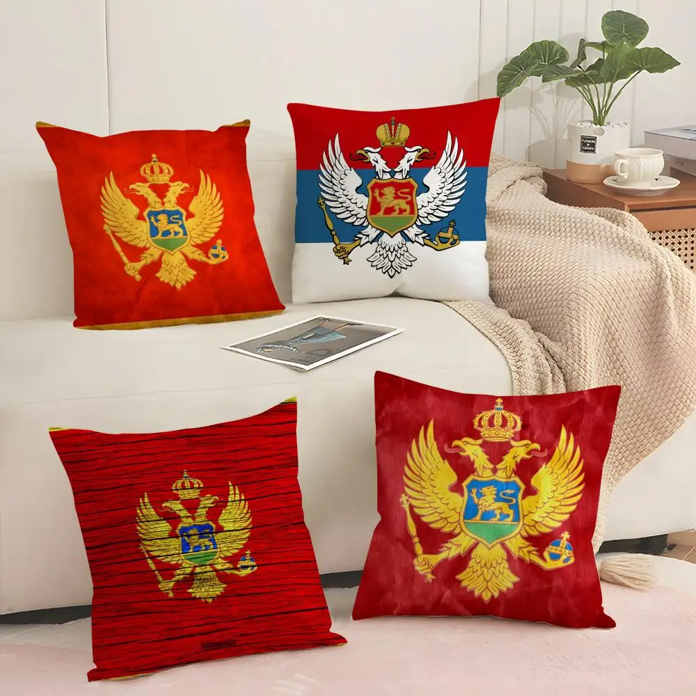 Montenegro FLAG Cushion Cover Silky Short Plush with Invisible Zipper Dustproof Sofa Pillow Cover for Home Decor