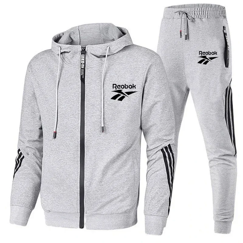 2024 New Men Purchase Hooded Jacket Striped Zipper Jacket + Jogging sweatpants 2 sets of casual men\'s fan sports suit