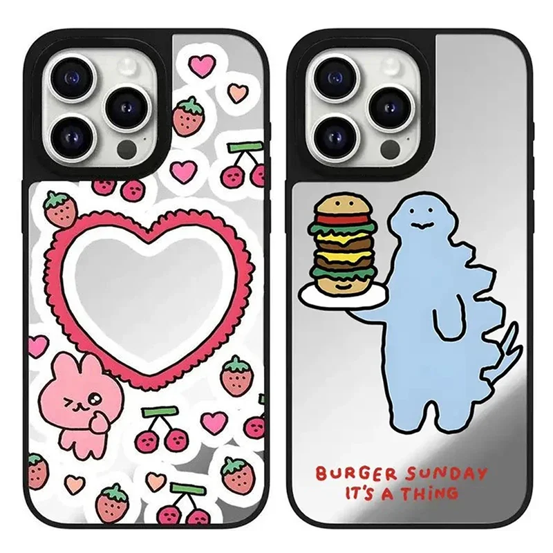 

Cartoon Dinosaur Hamburger Mirror Magnetic Phone Case Cover for IPhone 11 12 13 14 15 Pro Max Case