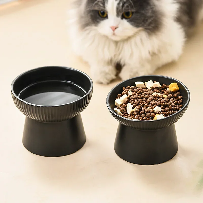 

New Stand Cats Dish Small Raised Cat Feeding Tilted Bowls Puppy for Black Ceramics Colors Feeder 15° Food And Dog