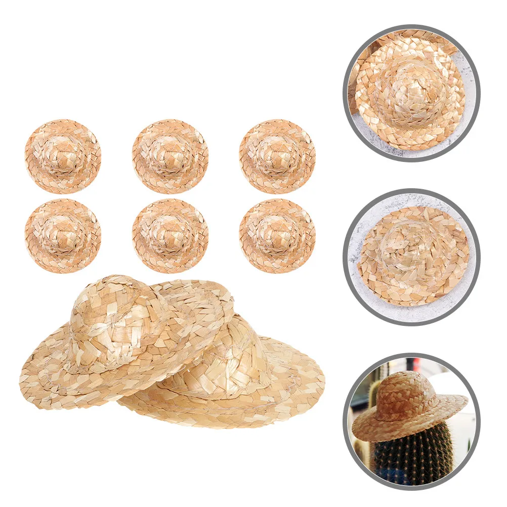 

8 шт. миниатюрных соломенных шляпок, маленькие плетеные шляпки для поделок, домашнего декора, реквизита для фотосессий, миниатюрные украшения-шляпки