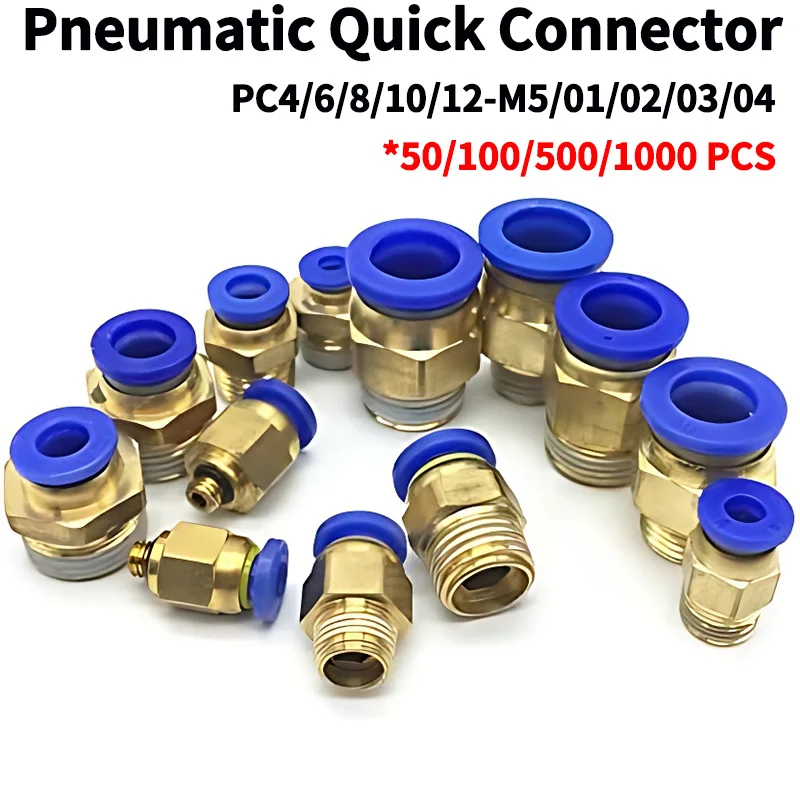 

50-500PCS Pneumatic Air Connector Fitting PC 4mm 6mm 8mm 10mm 12mm Thread 1/4" 1/8" 3/8 1/2 Hose Fittings Pipe Quick Connector