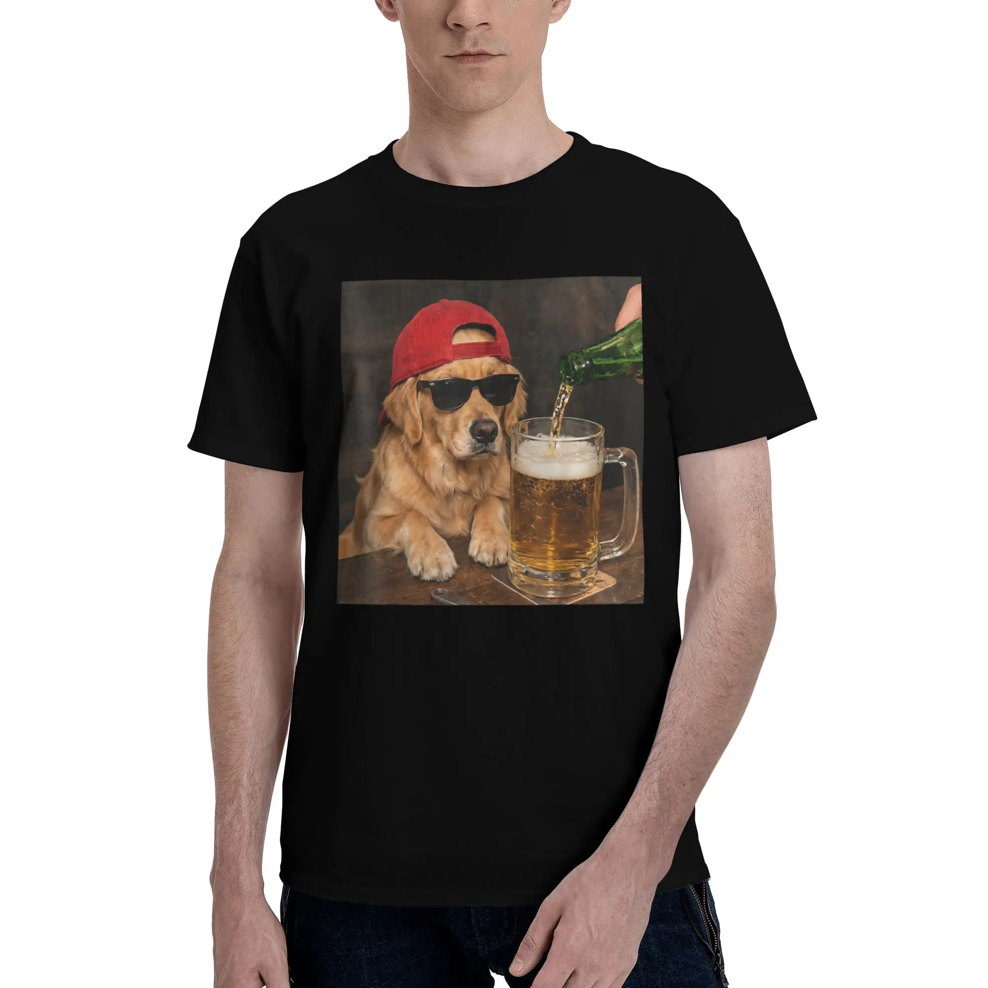 Men Women Graphic Printed Border Collie Drinking Beer Funny Dog Meme  T Shirt Tee 100% Cotton  T-shirts Clothes