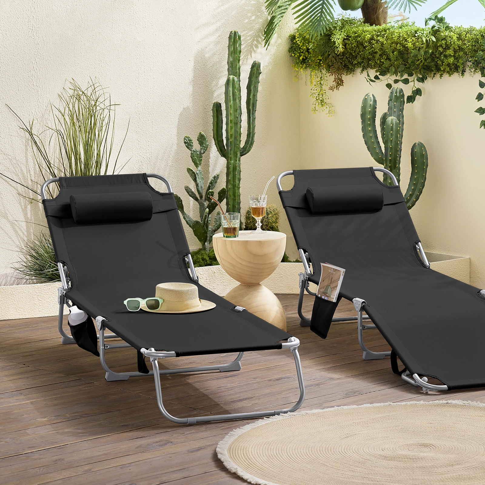 SoBuy OGS35 onnenliege klappbar Gartenliege Liegestuhl klappbar mit Kopfkissen & Seitentasche für Gartenmöbel 155x56x81cm – Detail 1