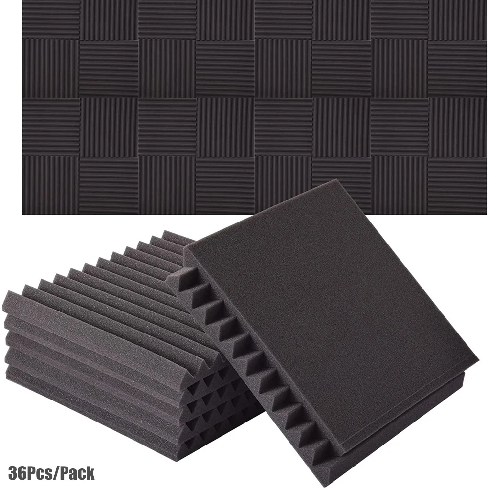 

36Pcs/Pack 12"x12"x1" Acoustic Foam Wedge Panel Tiles Studio Soundproof Foam Wall Pad Room Sound Insulation Treatment with Tapes