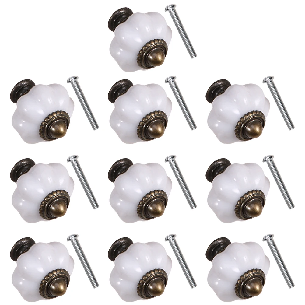 

10pcs Cabinet Bedside Table Handles Round Drawer Pulls Pumpkin Shape White Knobs Furniture Replacement Hardware