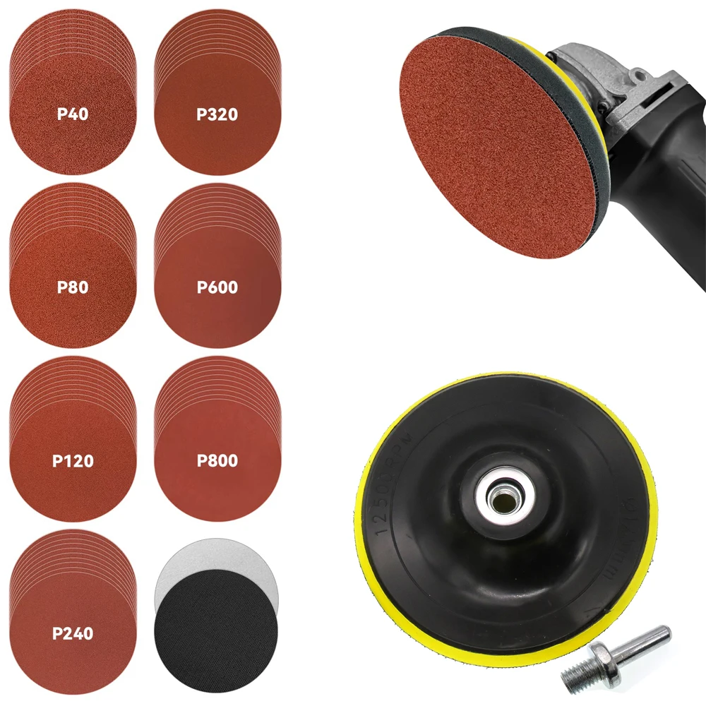74Pcs Angle Grinder Sanding Disc Hook and Loop Backing Pad with Sanding Discs and Foam Buffering Pads Angle Grinder Attachments