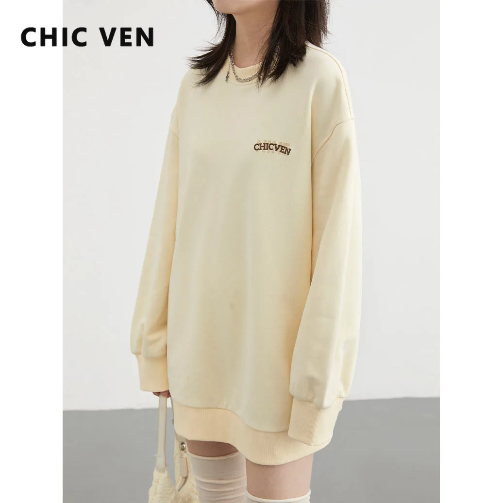 

CHIC VEN Women Sweatshirt Streetwear Loose New O Neck Letter Sweater Pullover Mid Length Oversize Top Spring Autumn 2023