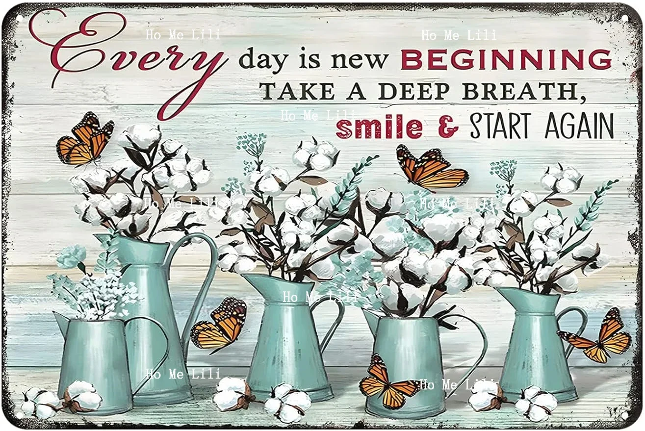 Aenaon Every Day Is New Beginning Metal Logo Fun Moth And Cotton Metal Decorative Plaque