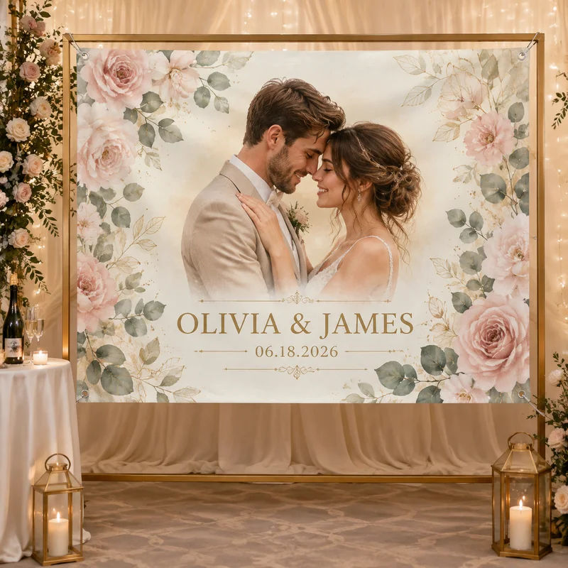 Custom Photo Backdrop Banner 4 Corner Grommets Personalized Picture Background Cloth for Wedding Birthday Graduation Party Photo