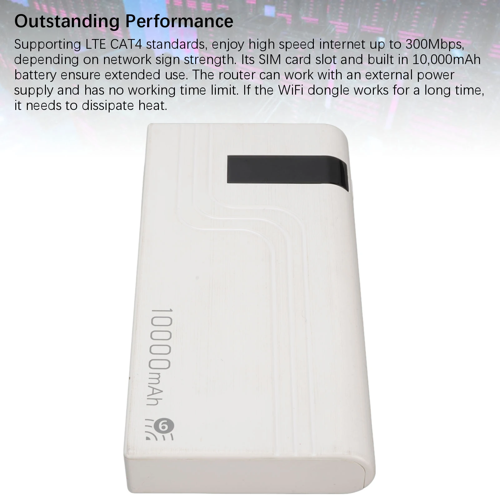 4G LTE Mobile Hotspot Router Unlocked 300Mbps Wireless SIM Card Slot Mobile Router Built in 10000MAh Battery WiFi Hotspot Device