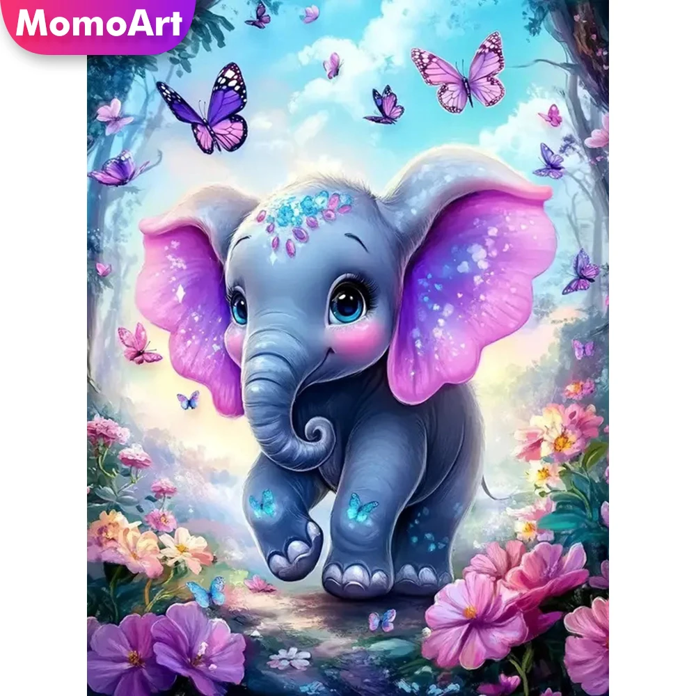 Momoart Vollquadrat Rund Diamant Stickerei Elefant Tier Handarbeit Mosaik Schmetterling DIY Malerei Blume Wanddekoration