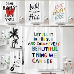 Nordic Simple Art Words Shower Curtain Minimalist White Print Bath Bathtub Curtain Waterproof Polyester Bathroom Curtain Decor