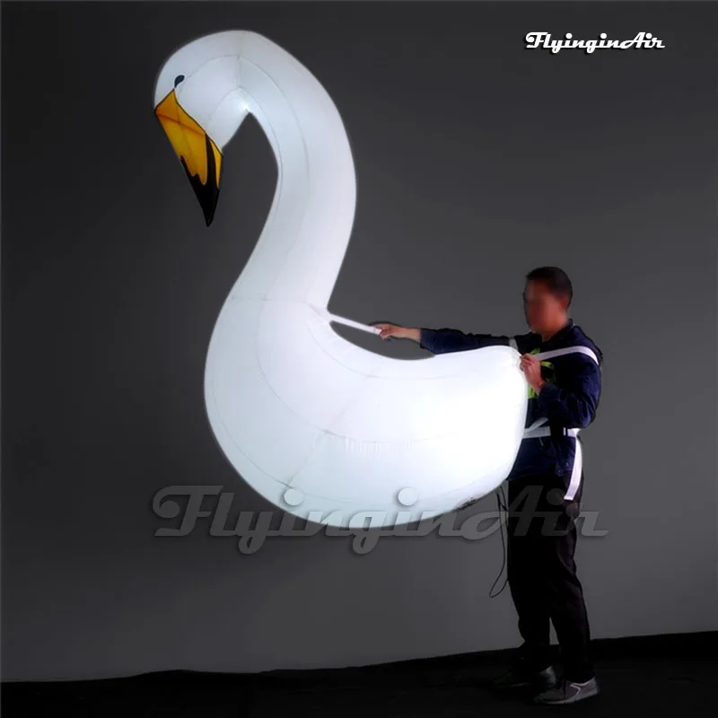 Wonderful Parade Performance Illuminated Inflatable Swan Costume Animal Balloon Wearable Blow Up Cygnus Puppet For Stage Show