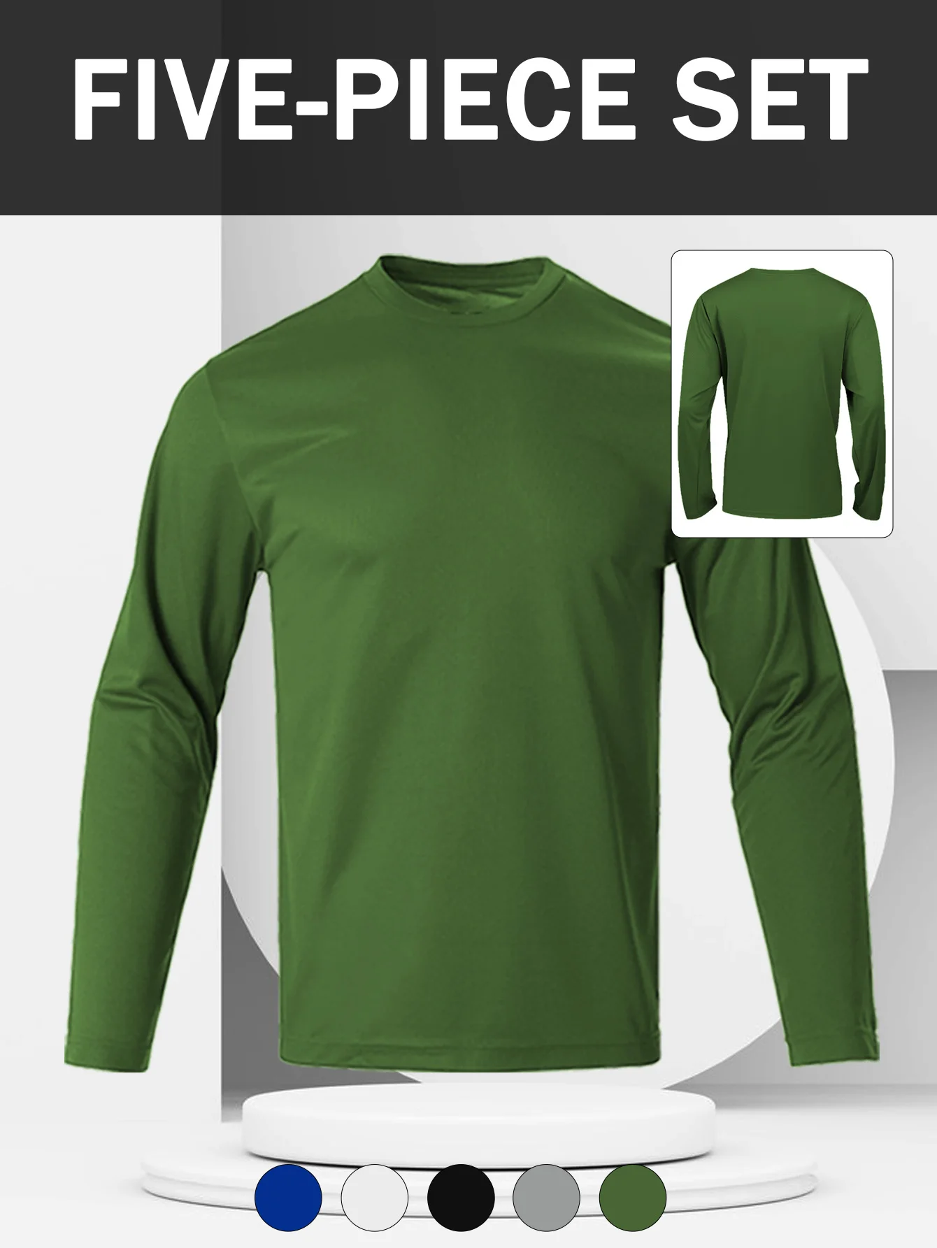 남성용 운동복 셔츠 5팩 - 크루넥 슬림핏 긴팔 풀오버 베이스 레이어, 골지 니트 속건 경량 탑