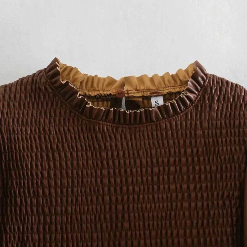 Fashion Solid Women PU Leather Short Shirt Women's  New Autumn and Winter Long-sleeved Shirt Casual Ladies Loose Top Blusas