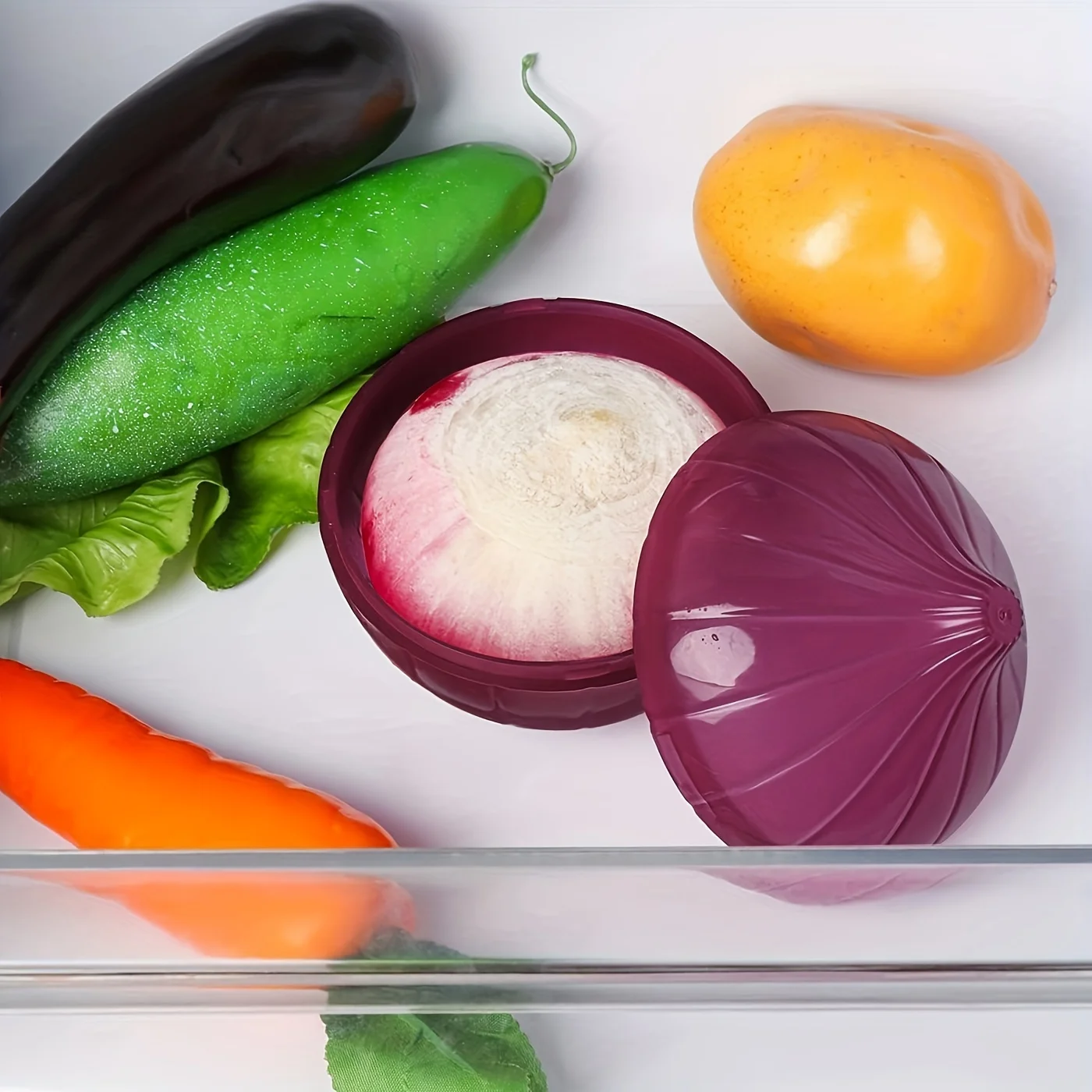 1pc Food Savers, Lemon & Onion Shaped, Multipurpose, Freezer Safe, Flip Top, Hand Wash, Durable plastic storage containers