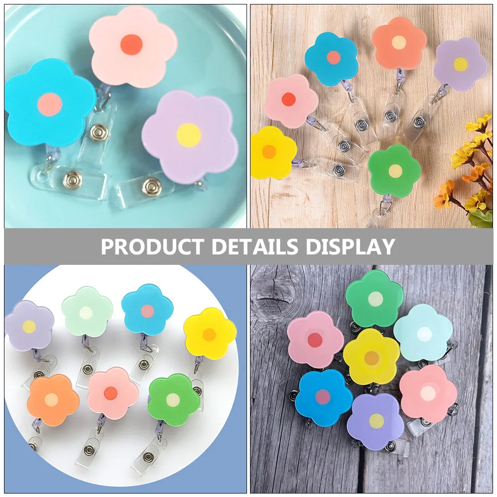 6Pcs Chest Card Clips Multi-Function Retractable Badge Holders Flower Shape Portable Badge Clips Name Tag Holder Work Accessory