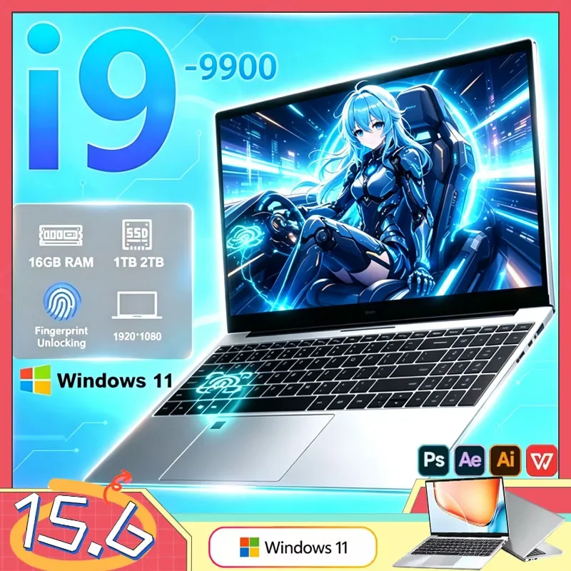 2026 New 15.6" Gaming Laptop Intel Core I9 9900 32GB RAM 2TB SSD Win11 Pro 1920x1080 Ultra Slim Notebook for Office Gamer
