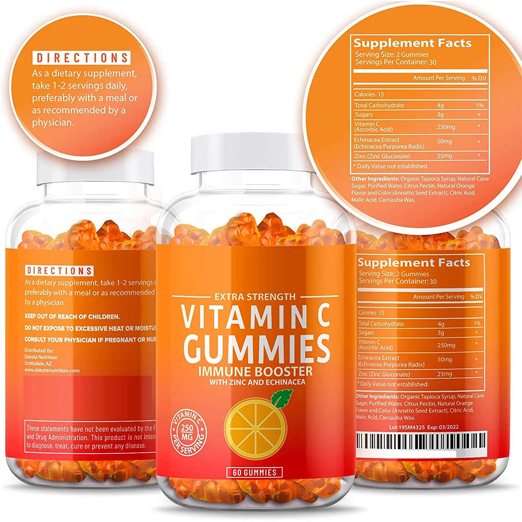 

2 Bottle VC Gummy Bears Zinc Vitamin Gummies Nutritional Dietary Supplements Vitamin C Supplement