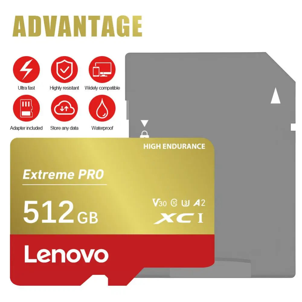 Lenovo-tarjeta de memoria SD de alta velocidad para cámara, Micro TF, Clase 10, 512GB, 256GB, 128GB, 2TB, 1TB