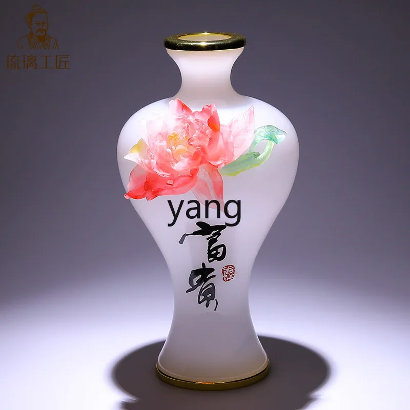 yjq Ping An Rich Peony Vase High-grade Glazed Jade Entrance Dining Table Living Room Decoration Crafts Ornament