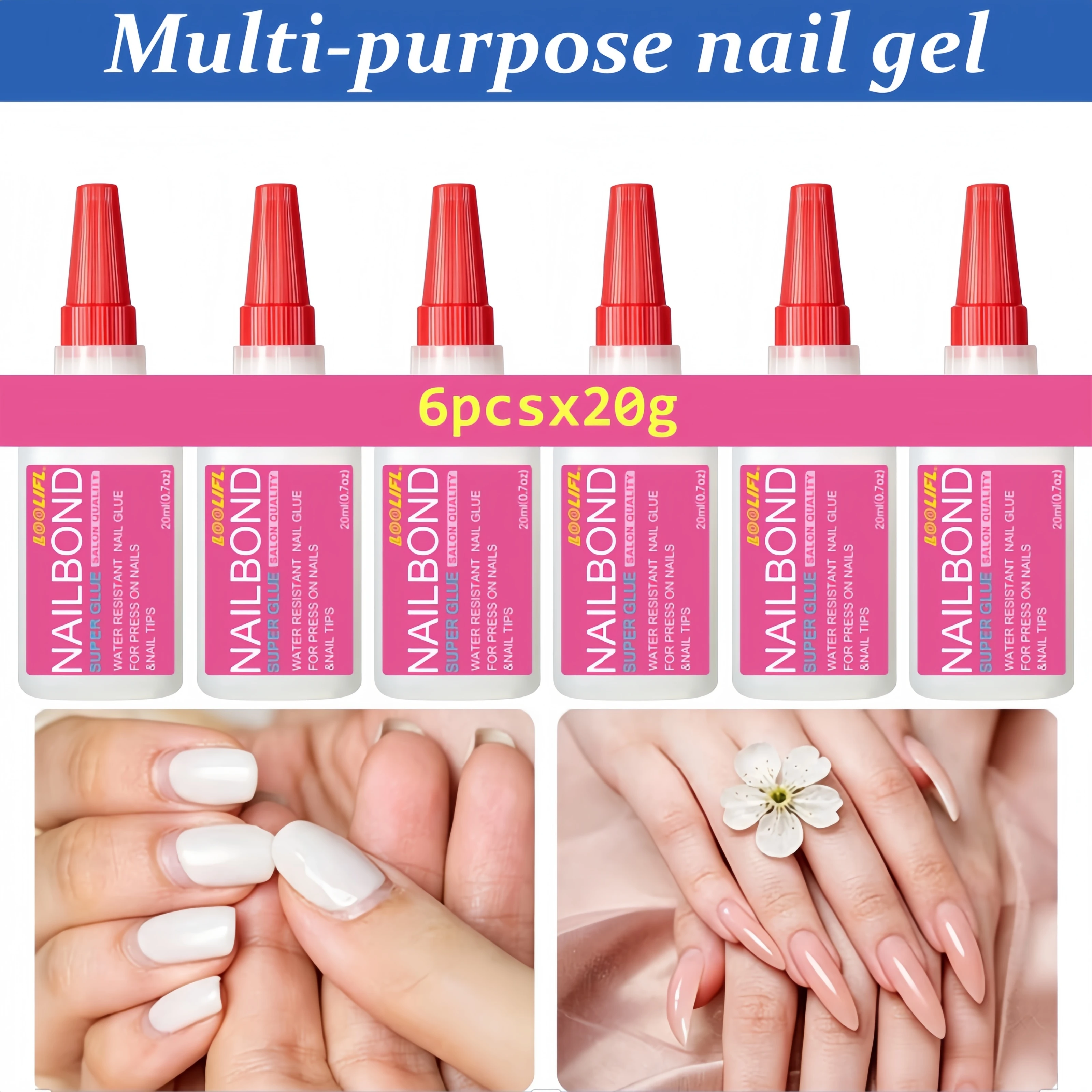 20g Ultra-Strong Nail Glue, Suitable for Press-On Nails and Acrylic Nail Tips. Lasts up to 4 Weeks and Dries Quickly in 5–10 Seconds. Professional-Grade Nail Glue, Ideal for Both At-Home DIY Projects and Use in Nail Salons. Nail Care Product.